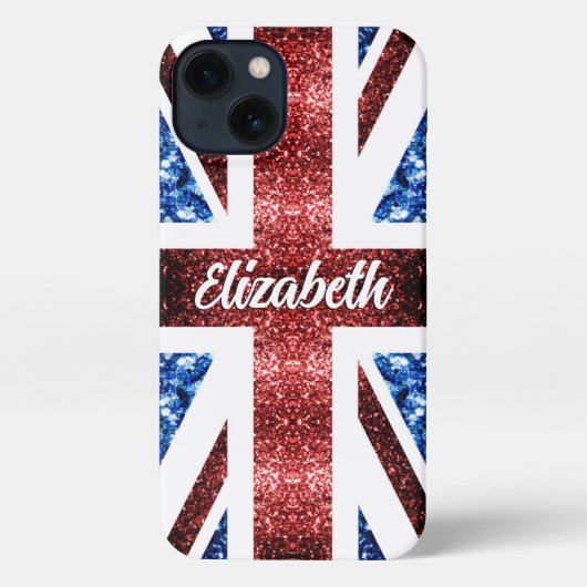 Brits vlaggen rode blauwe sparkles glitters Monogr iPhone Hoesje (Achterkant)