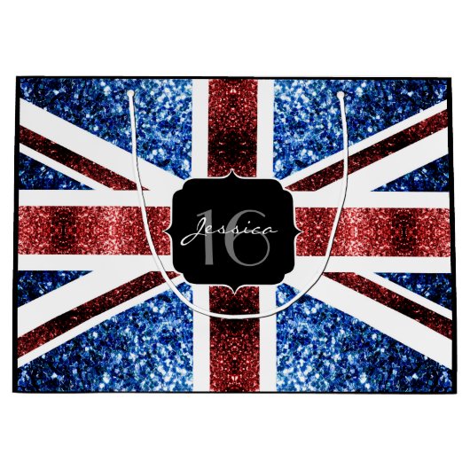 Brits vlaggen rode blauwe sparkles glitters Sweet Groot Cadeauzakje (Voorkant)
