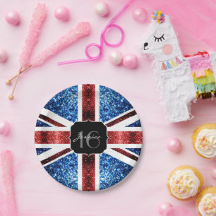 Brits vlaggen rode blauwe sparkles glitters Sweet Papieren Bordje