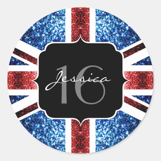 Brits vlaggen rode blauwe sparkles glitters Sweet  Ronde Sticker (Voorkant)