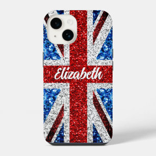Brits vlaggen rode blauwe witte muggen Jouw naam iPhone 14 Hoesje