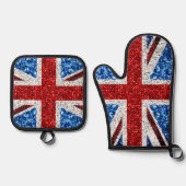 Brits vlaggen rode blauwe witte muggen ovenwant & pannenlap set (Voorkant)