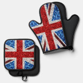 Brits vlaggen rode blauwe witte muggen ovenwant & pannenlap set (Voorkant / Achterkant)