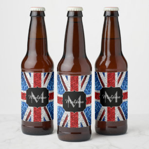 Brits vlaggen rode blauwe witte sparken gliters Mo Bier Etiket