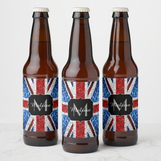 Brits vlaggen rode blauwe witte sparken gliters Mo Bier Etiket (Flessen)