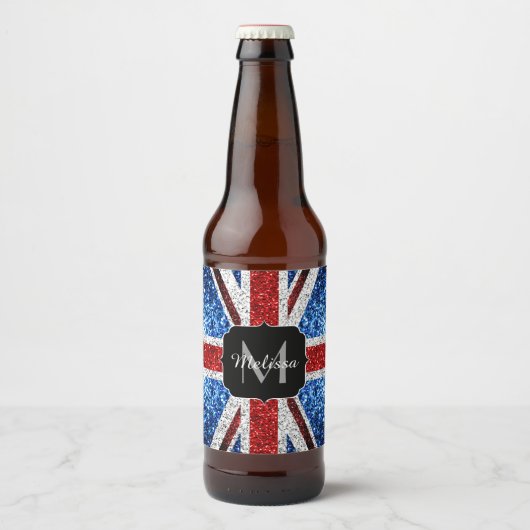 Brits vlaggen rode blauwe witte sparken gliters Mo Bier Etiket (Voorkant)