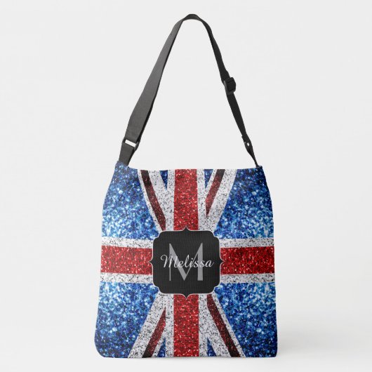 Brits vlaggen rode blauwe witte sparken gliters Mo Crossbody Tas (Achterkant)