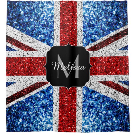 Brits vlaggen rode blauwe witte sparken gliters Mo Douchegordijn (Voorkant)