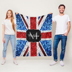 Brits vlaggen rode blauwe witte sparken gliters Mo Fleece Deken