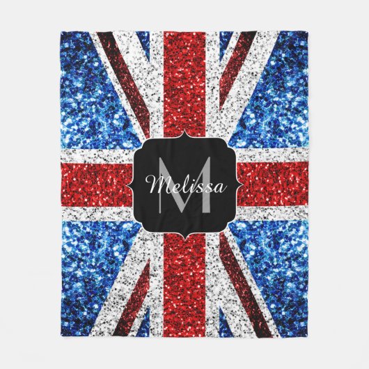 Brits vlaggen rode blauwe witte sparken gliters Mo Fleece Deken (Voorkant)