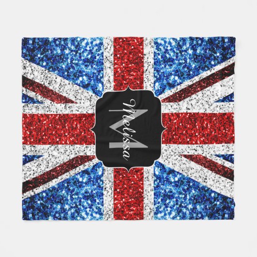 Brits vlaggen rode blauwe witte sparken gliters Mo Fleece Deken (Voorkant (Horizontaal))