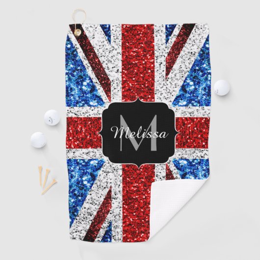Brits vlaggen rode blauwe witte sparken gliters Mo Golfhanddoek (Insitu)