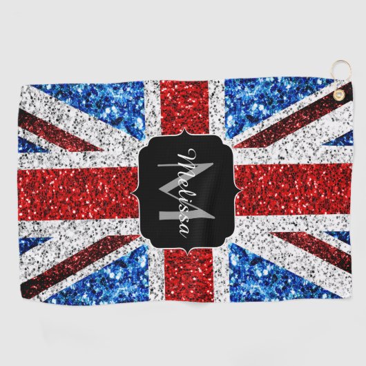 Brits vlaggen rode blauwe witte sparken gliters Mo Golfhanddoek (Horizontaal)