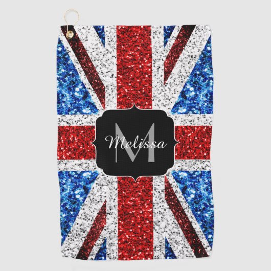 Brits vlaggen rode blauwe witte sparken gliters Mo Golfhanddoek (Voorkant)