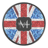 Brits vlaggen rode blauwe witte sparken gliters Mo Hockey Puck (Voorkant)