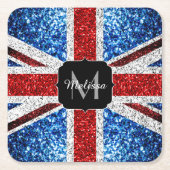 Brits vlaggen rode blauwe witte sparken gliters Mo Kartonnen Onderzetters (Voorkant)