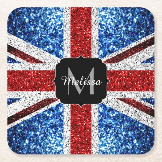 Brits vlaggen rode blauwe witte sparken gliters Mo Kartonnen Onderzetters (Voorkant)