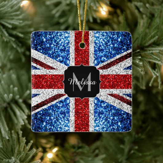 Brits vlaggen rode blauwe witte sparken gliters Mo Keramisch Ornament (Boom)