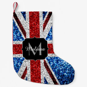 Brits vlaggen rode blauwe witte sparken gliters Mo Kleine Kerstsok