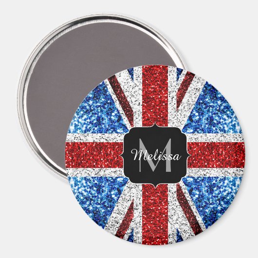 Brits vlaggen rode blauwe witte sparken gliters Mo Magneet (Voorkant / Achterkant)