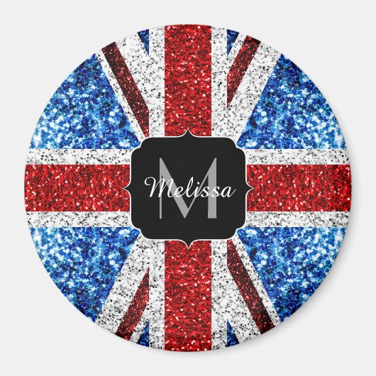 Brits vlaggen rode blauwe witte sparken gliters Mo Magneet (Voorkant)