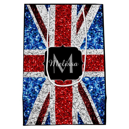 Brits vlaggen rode blauwe witte sparken gliters Mo Medium Cadeauzakje (Achterkant)