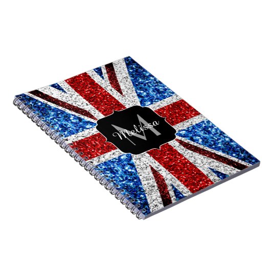 Brits vlaggen rode blauwe witte sparken gliters Mo Notitieboek (Rechterzijde)