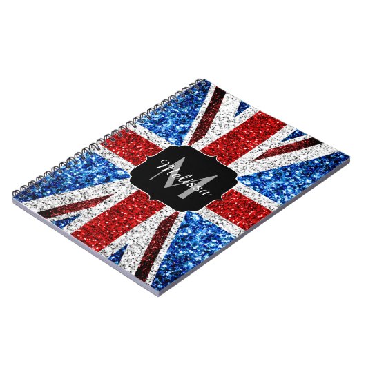 Brits vlaggen rode blauwe witte sparken gliters Mo Notitieboek (Linkerzijde)