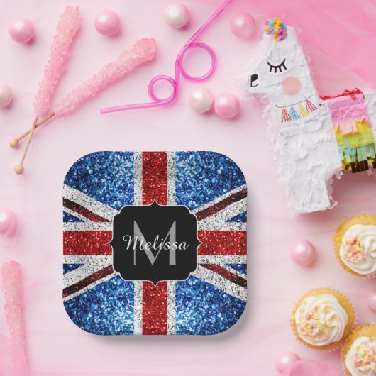 Brits vlaggen rode blauwe witte sparken gliters Mo Papieren Bordje (Feest)