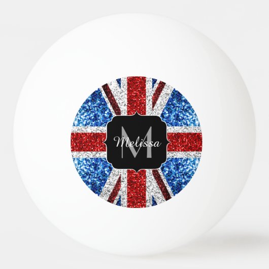Brits vlaggen rode blauwe witte sparken gliters Mo Pingpongbal (Voorkant)