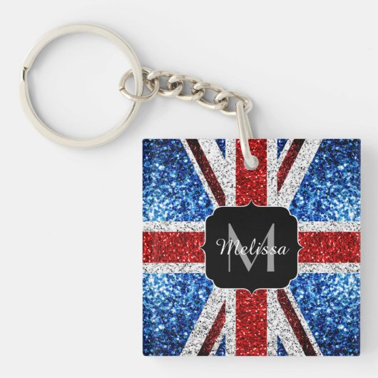 Brits vlaggen rode blauwe witte sparken gliters Mo Sleutelhanger (voorkant)