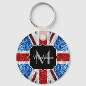Brits vlaggen rode blauwe witte sparken gliters Mo Sleutelhanger (Voorkant)