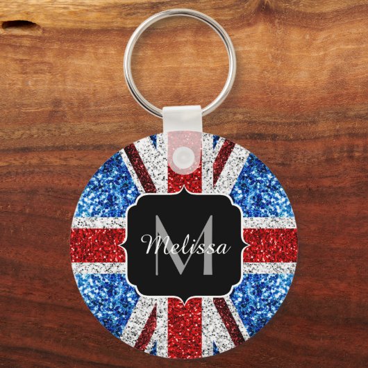 Brits vlaggen rode blauwe witte sparken gliters Mo Sleutelhanger (Achterkant)