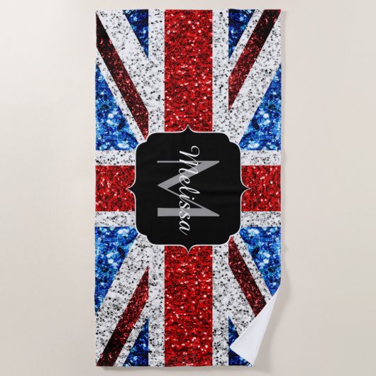 Brits vlaggen rode blauwe witte sparken gliters Mo Strandlaken (Voorkant)