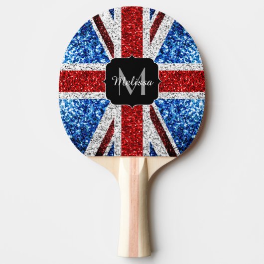 Brits vlaggen rode blauwe witte sparken gliters Mo Tafeltennisbatje (Voorkant)