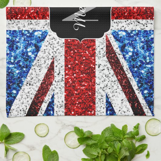 Brits vlaggen rode blauwe witte sparken gliters Mo Theedoek (Gevouwen)