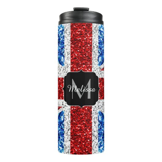 Brits vlaggen rode blauwe witte sparken gliters Mo Thermosbeker (Voorkant)