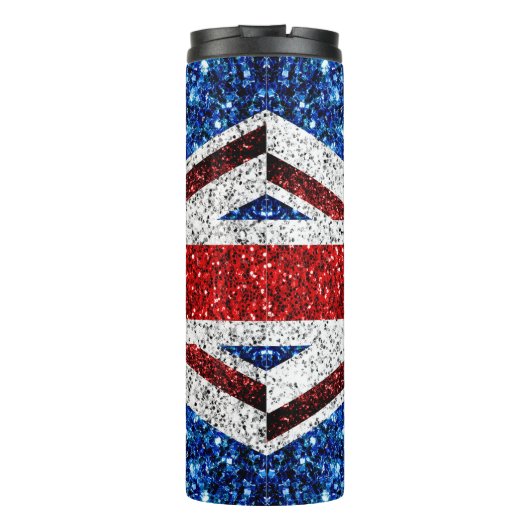 Brits vlaggen rode blauwe witte sparken gliters Mo Thermosbeker (Achterkant)