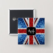 Brits vlaggen rode blauwe witte sparken gliters Mo Vierkante Button 5,1 Cm (Voorkant /achterkant)