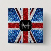Brits vlaggen rode blauwe witte sparken gliters Mo Vierkante Button 5,1 Cm (Voorkant)