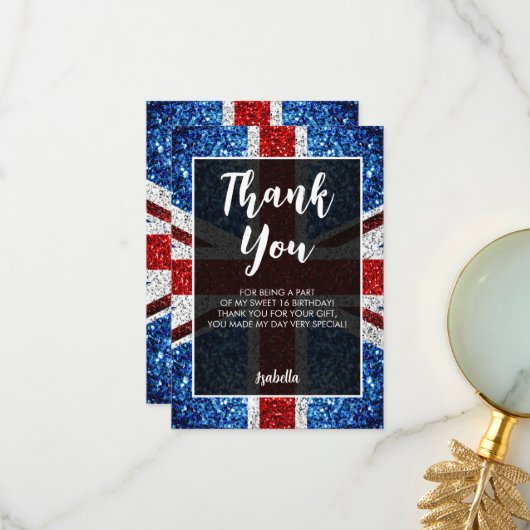 Brits vlaggen rode blauwe witte sparkles elegant S Bedankkaart (Voorkant / Achterkant in situ)