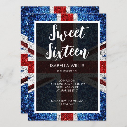 Brits vlaggen rode blauwe witte sparkles elegant S Kaart (Voorkant / Achterkant)