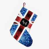 Brits vlaggen rode en blauwe sparkles glitters kleine kerstsok (Voorkant (Hangend))