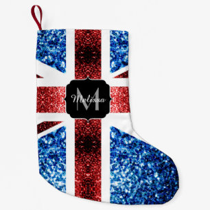 Brits vlaggen rode en blauwe sparkles glitters kleine kerstsok