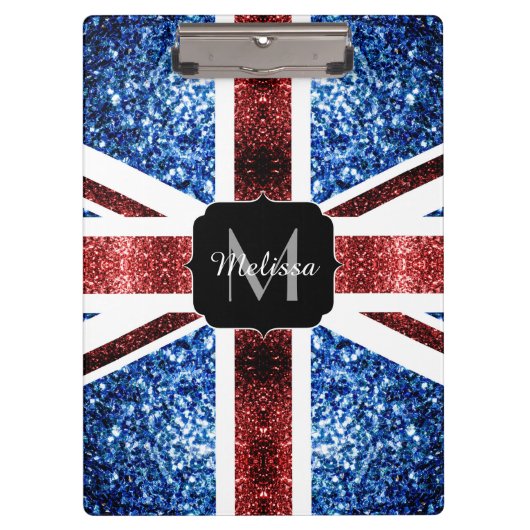 Brits vlaggen rode en blauwe sparkles glitters klembord (Voorkant)