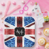 Brits vlaggen rode en blauwe sparkles glitters papieren bordje (Feest)