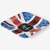 Brits vlaggen rode en blauwe sparkles glitters papieren bordje (Gebogen)