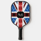 Brits vlaggen rode en blauwe sparkles glitters pickleball paddle (Achterkant)