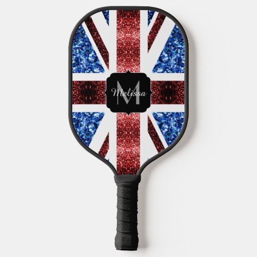 Brits vlaggen rode en blauwe sparkles glitters pickleball paddle (Achterkant)