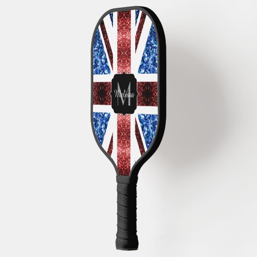 Brits vlaggen rode en blauwe sparkles glitters pickleball paddle (Links)